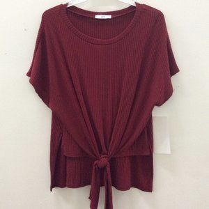 high low maroon short sleeve sweater